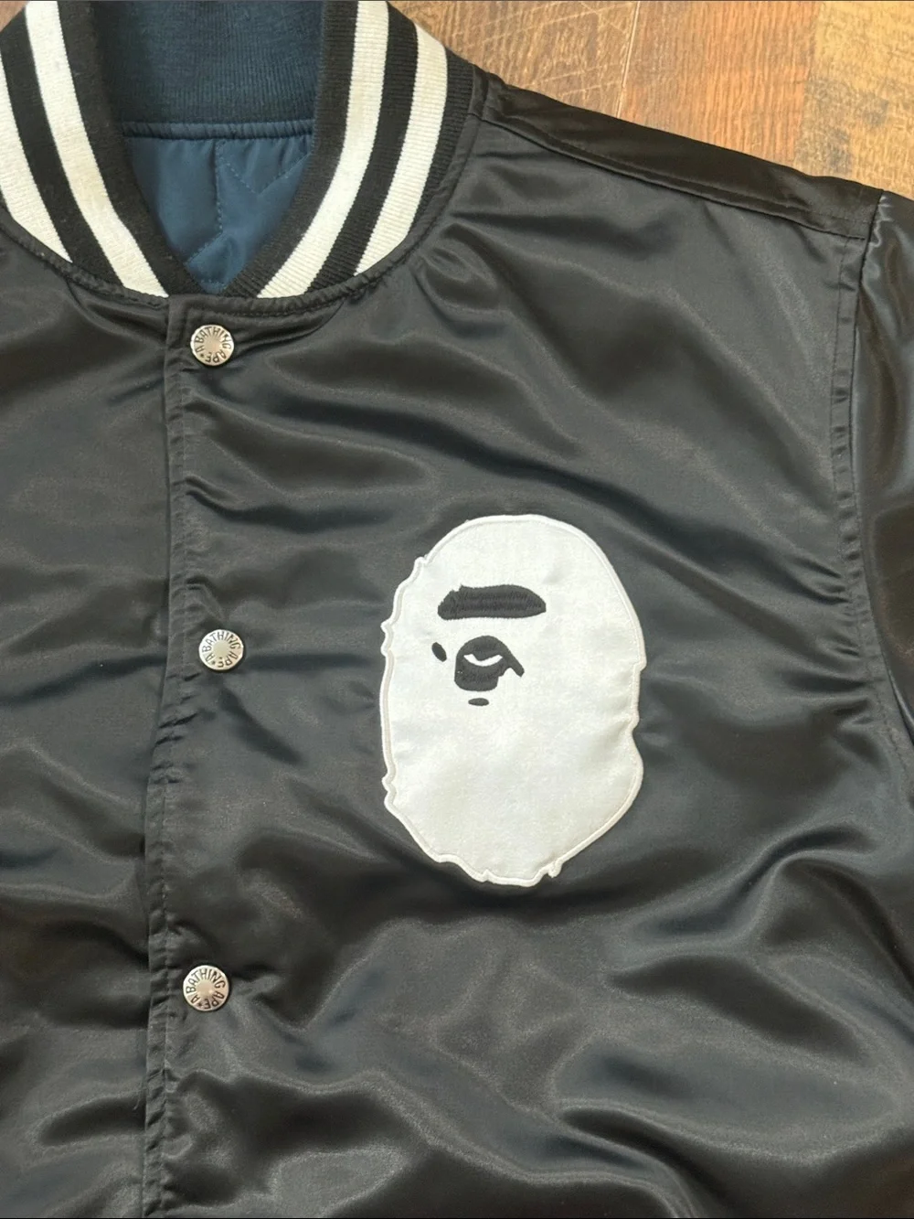 🔥 BAPE Reversible Happy New Year Varsity Bomber Jacket Navy/Black Medium